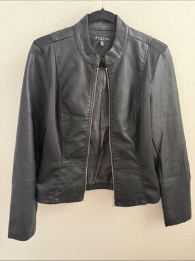 Baccini Black Faux Leather Zip-Front Jacket